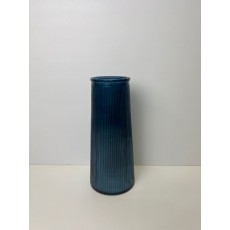 Blue Tall Ribbed Vase