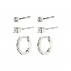 Pilgrim Sia Recycled Crystal Earrings 3in1 Set Silver-Plated