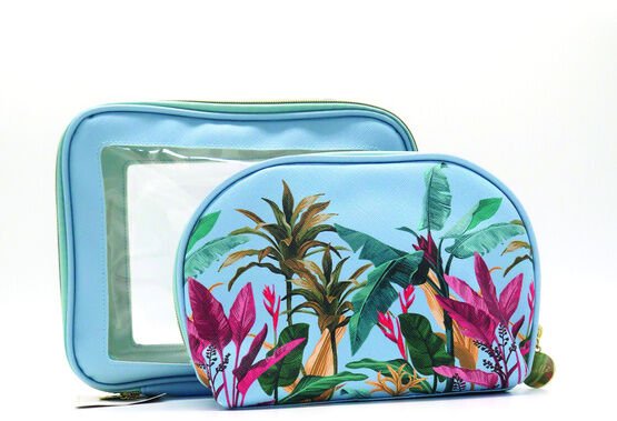 Danielle Creations Botanical Palm Blue Makeup Bags, Two In One