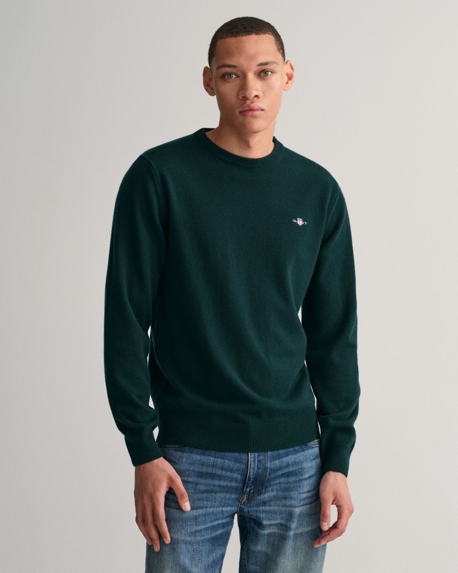 GANT Maglione Girocollo In Lana D'Agnello Superfine - Regular Fit Uomo - Colore Grigio Melange Charcoal (Taglia L)