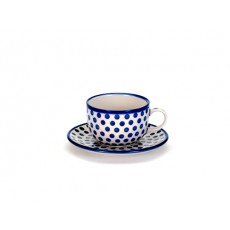 Country Pottery Teacup & Saucer Small Blue Dot