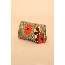 70s Kaleidoscope Floral Quilted Printed Velvet Vanity Bag Sage