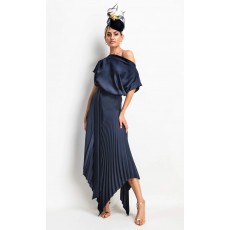 Satin Crepe Mila Pleat Dress