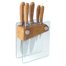 Ash wood Glass 5pc Knife Block Set