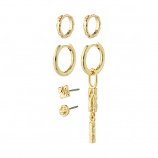Pilgrim Star Recycled Earrings 3in1 Set Gold-Plated