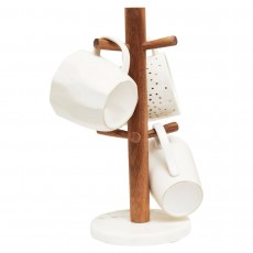 Monzaro Acacia Wood & White Marble Mug Tree