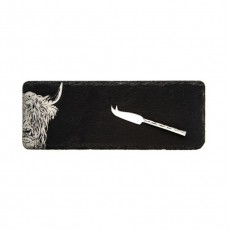 Single Mini Slate Cheese Board & Knife Set-Scenic Highland Cow