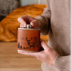 Leather Hip Flask-Scenic Stag
