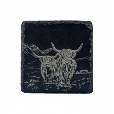 Single Slate Coaster-Scenic Highland Cow