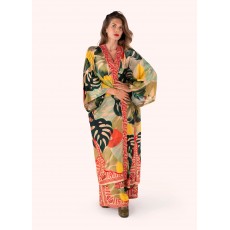 Exotic Leaves Modal/Cupro Long Kimono Gown