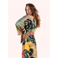 Exotic Leaves Modal/Cupro Long Kimono Gown