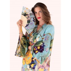 Spring Flora Polyester Satin/Bamboo Hand Fan