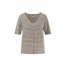 Fynch Hatton 1/2 V Neck Stripe Linen Pullover
