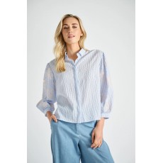 Marie Mero Seersucker striped shirt with sequins on sleeves