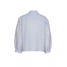 Marie Mero Seersucker striped shirt with sequins on sleeves