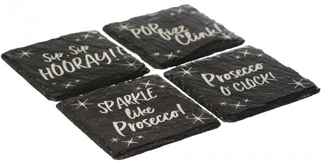 Just Slate Prosecco Coasters Square Engraved Set 4