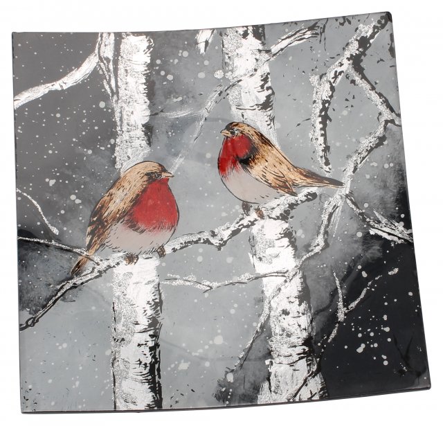 Winter Robin Glass Small Square Plate