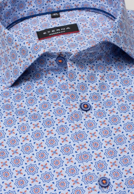 Fit Modern - Blue/Orange Shirt Shirts - Eterna Print Barbours