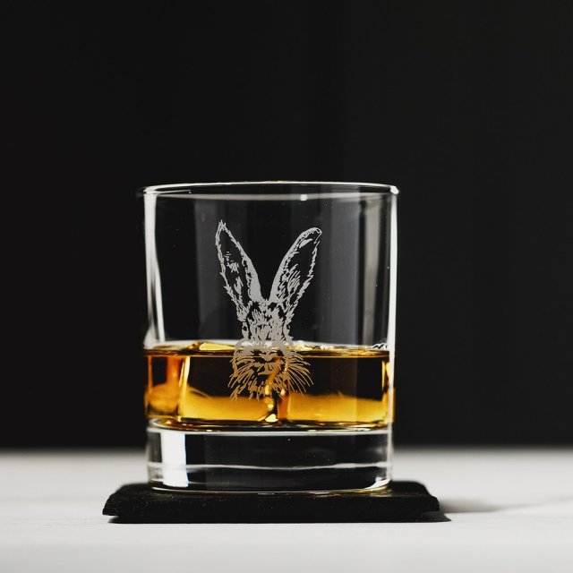 Hare Engraved Glass Tumbler With Slate Coaster Gift Set