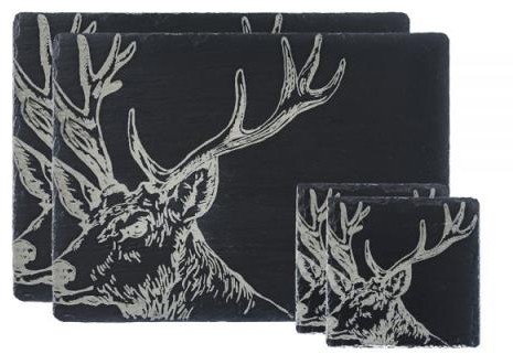 Set of 2 Stag Coasters & Place Mats