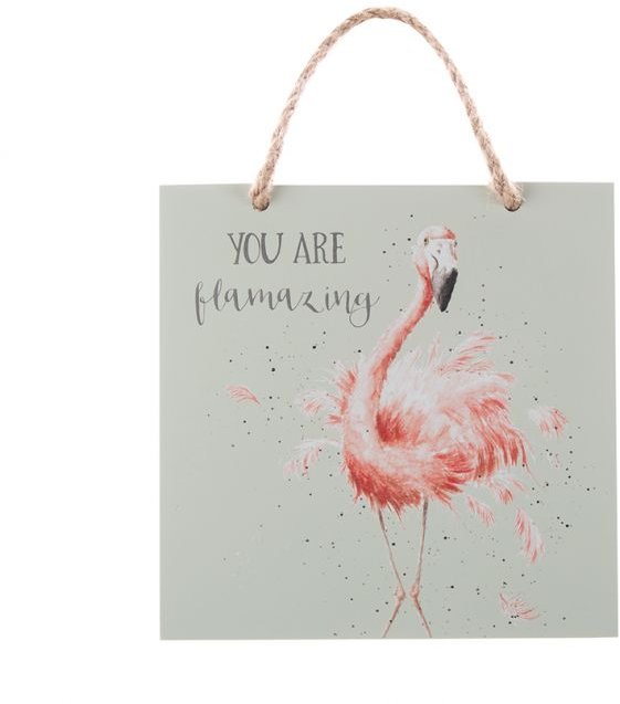 Wrendale Wooden Plaque-Flamingo