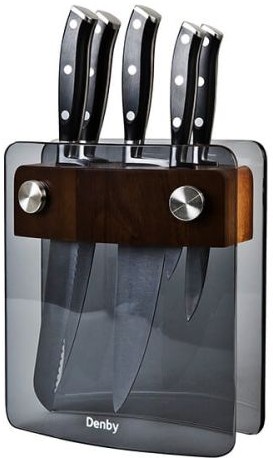 Denby 5Pc Knife Block Set Smoked Glass