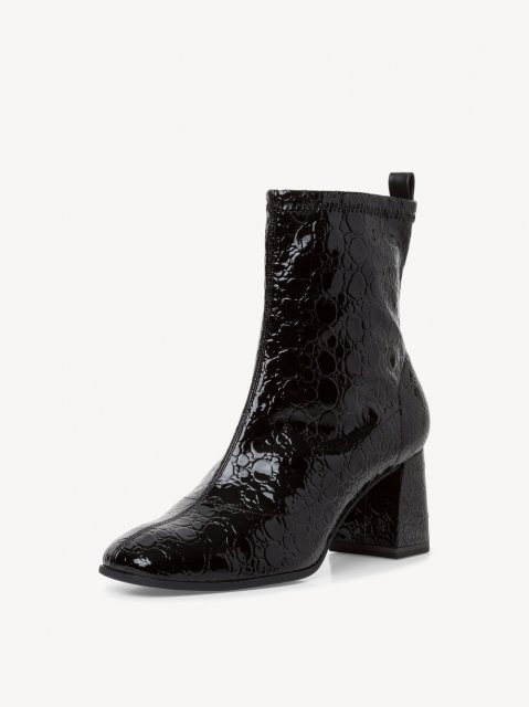 Tamaris Black Patent Croc Leather Heeled Boot