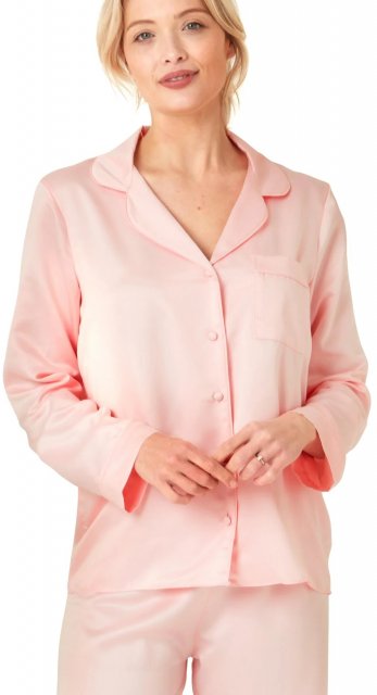 Plain Satin Pyjama Set Pale Strawberry