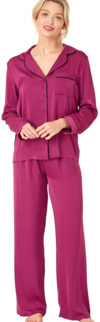 Plain Satin Pyjama Set Magenta