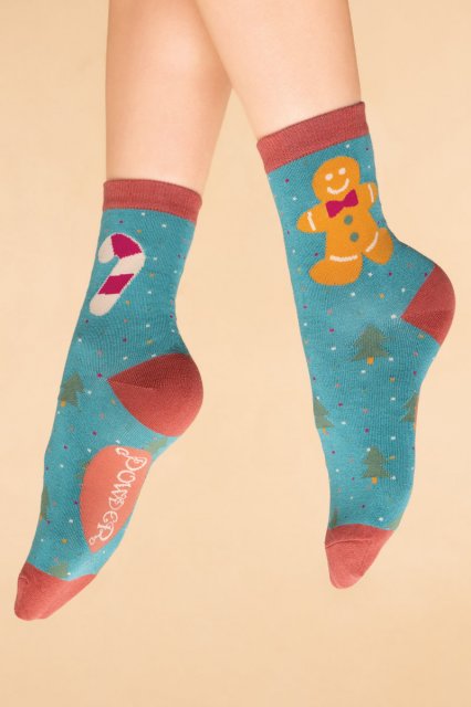 Gingerbread Man Ladies Ankle Socks Aqua