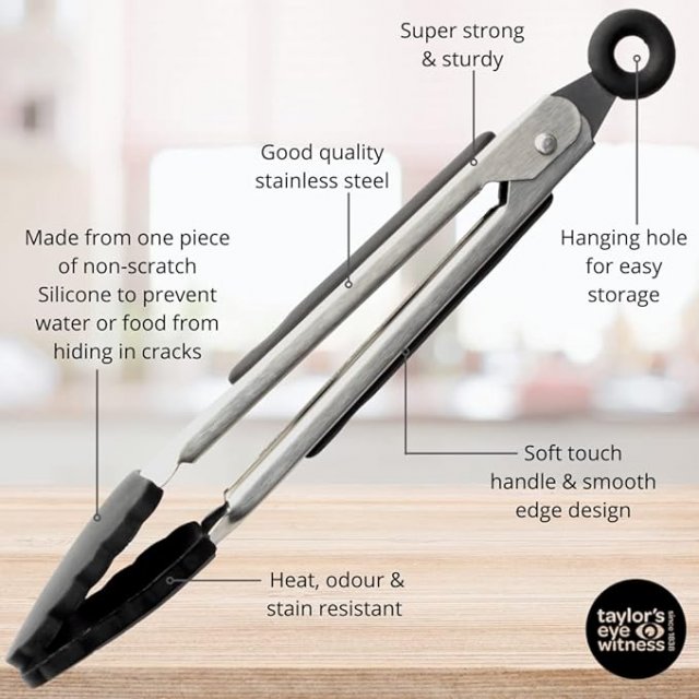 Taylor's Eye Witness Black Stainless Steel Tongs