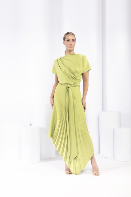 Satin Crepe Mila Pleat Dress