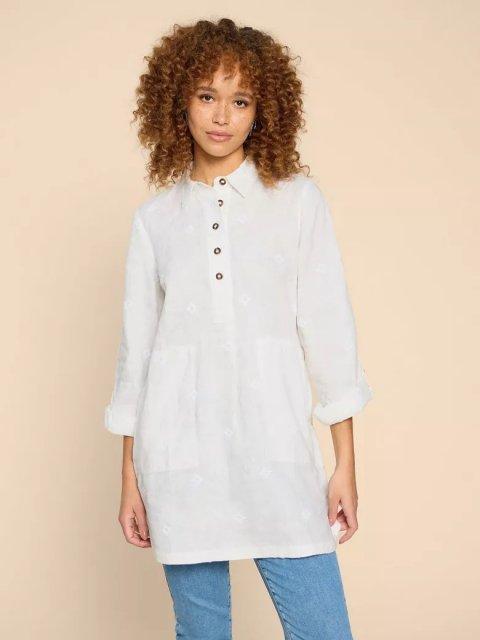 White Stuff Evelyn Embroidered Linen Tunic