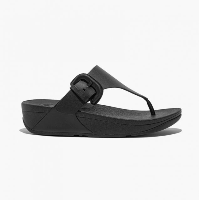 FitFlop Lulu Covered-Buckle Raw-Edge Leather Toe-Thongs