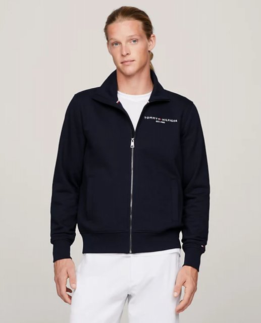 Tommy Logo Zip Through Stand Collar Pullover