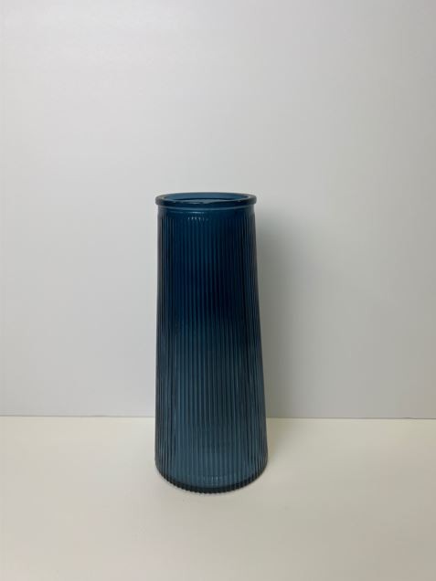 Blue Tall Ribbed Vase