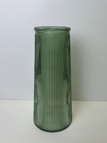 Green Tall Ribbed Vase