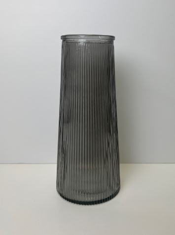 Grey Tall Ribbed Vase