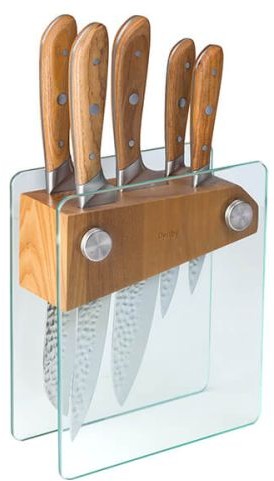 Ash wood Glass 5pc Knife Block Set