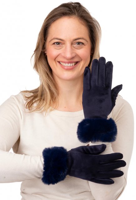 Mattea-Velvet Glove with Faux Fur Cuff with Screen Touch Scarves