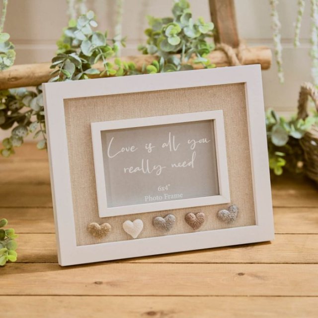 Richard Lang Heart Pebble Photo Frame Linen & White Wood Love Is All