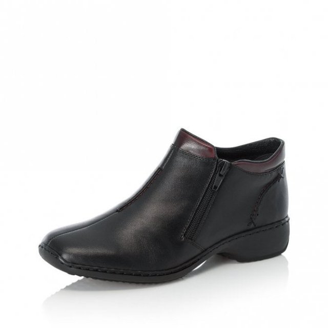 Rieker Lugano Black/Burgundy Leather Boot