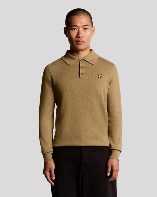 Lyle & Scott Cotton Merino Long Sleeve Knitted Polo