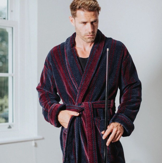 Arbroath Navy Rust Pattern Double Cuff Dressing Gown