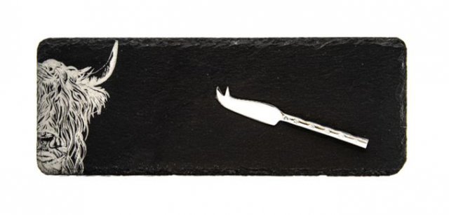 Single Mini Slate Cheese Board & Knife Set-Scenic Highland Cow