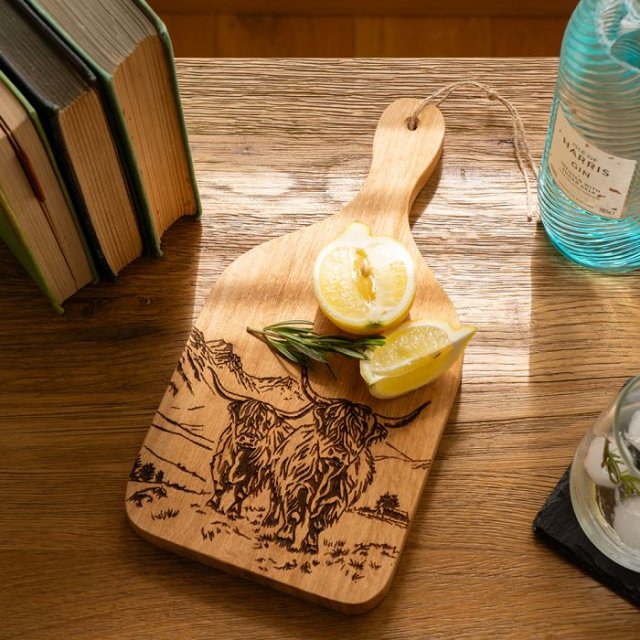 Oak Hanging Paddle-Small-Scenic Highland Cow