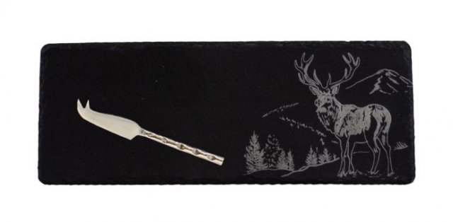 Single Mini Slate Cheese Board & Knife Set-Scenic Stag