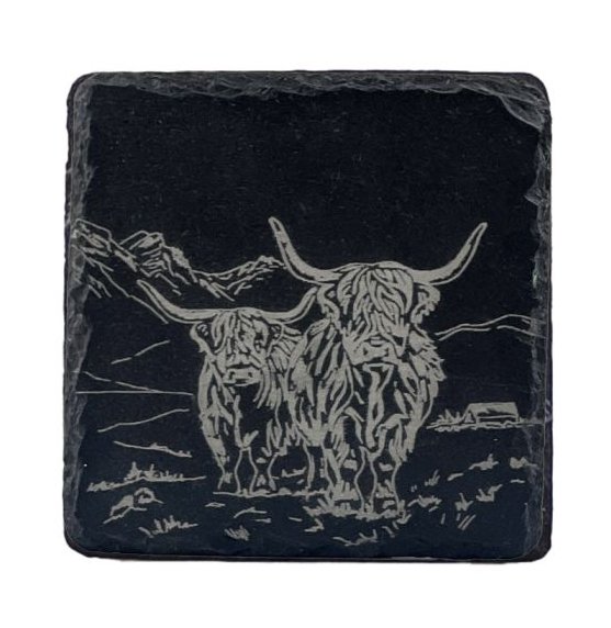 Single Slate Coaster-Scenic Highland Cow
