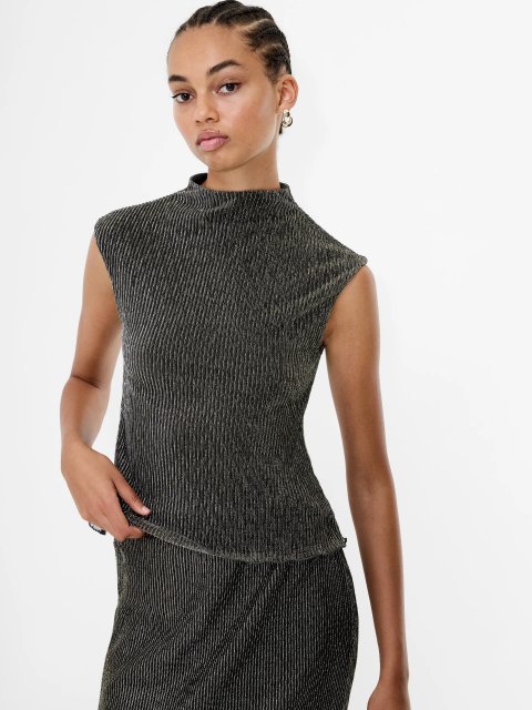 Fremch Connection Tamy Lurex Plisse Sleeveless Top