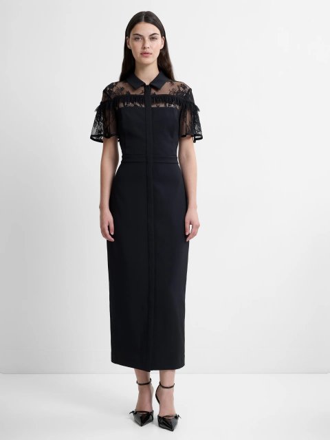 French Connection Miles Lace Mix Midi Dress